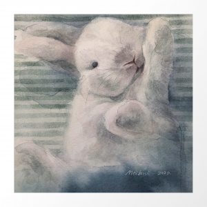 bunny raising hand watercolor pet