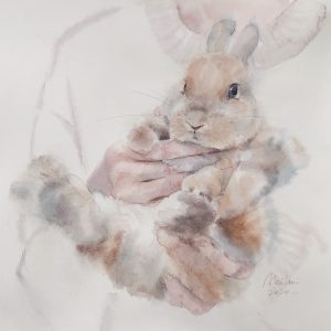 bunny in hands watercolor 02 pet