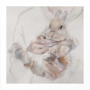 bunny in hands watercolor pet